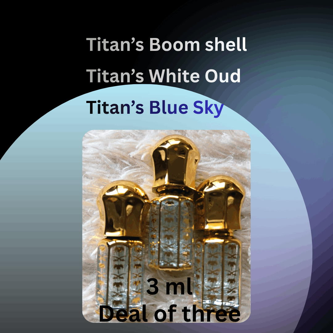 Titans 3 ml Attars Deal , Boom Shell, White Oud & Blue Sky